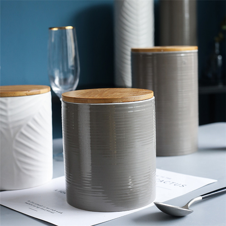 Hot sale new mould cylinder kitchen storage canisters jars / ceramic canister with lid