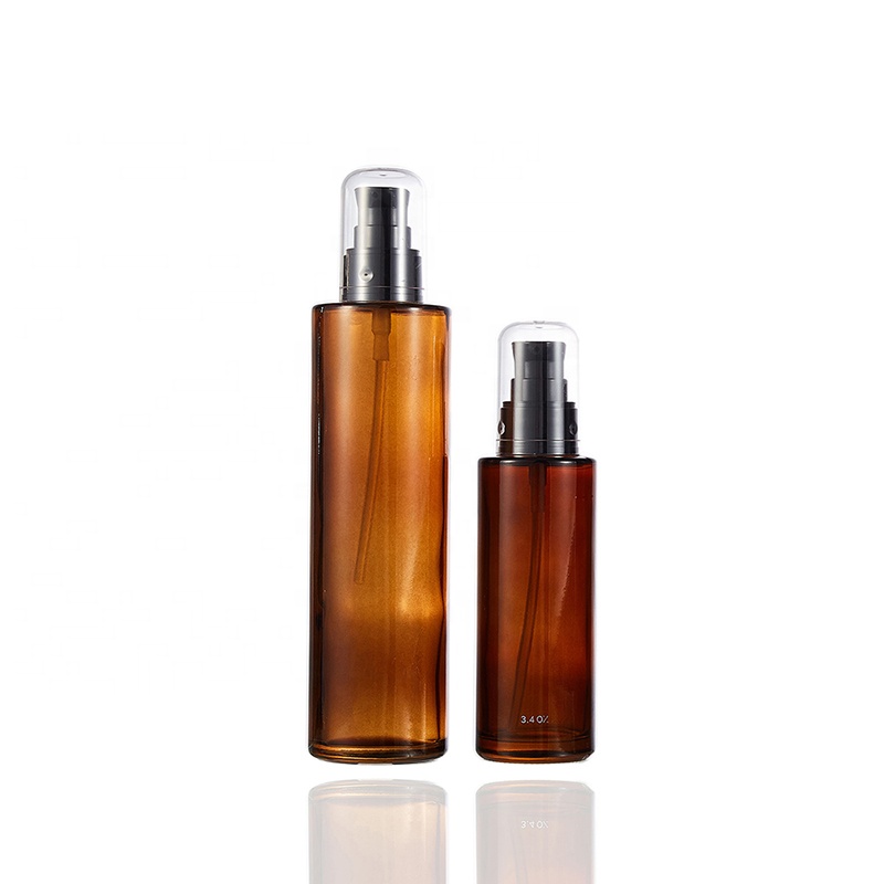 Hot sale new type round 30ml 40ml 60ml 100ml 200ml amber glass bottle with black pump