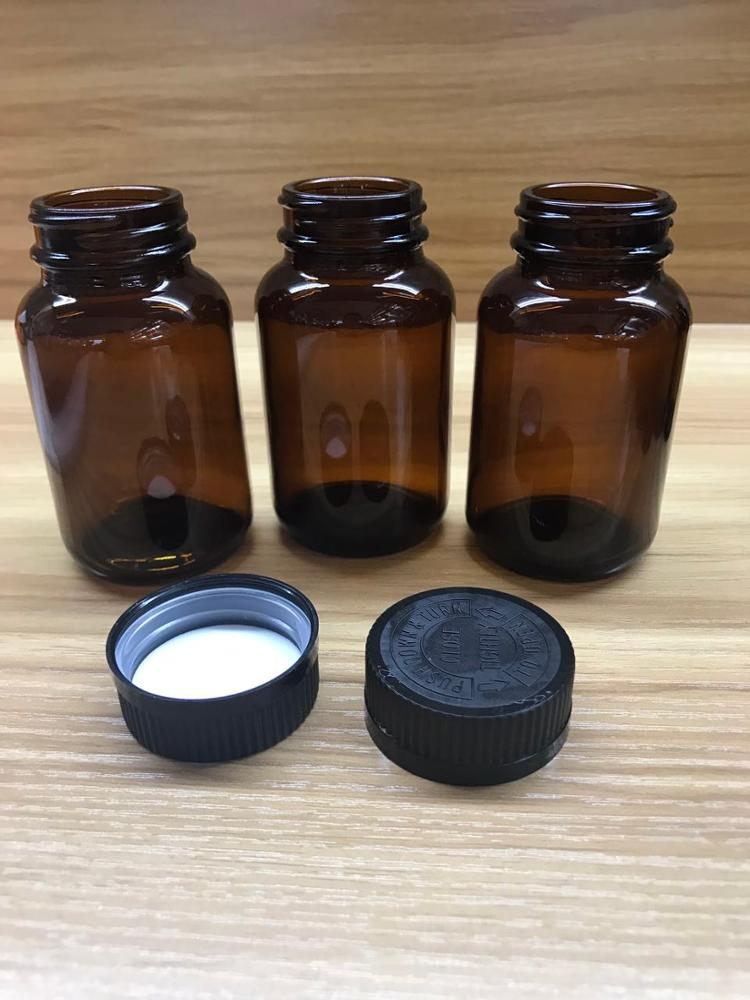 Hot sale pill 120cc 100cc 150ml 200cc amber jar amber glass bottles with CRC cap