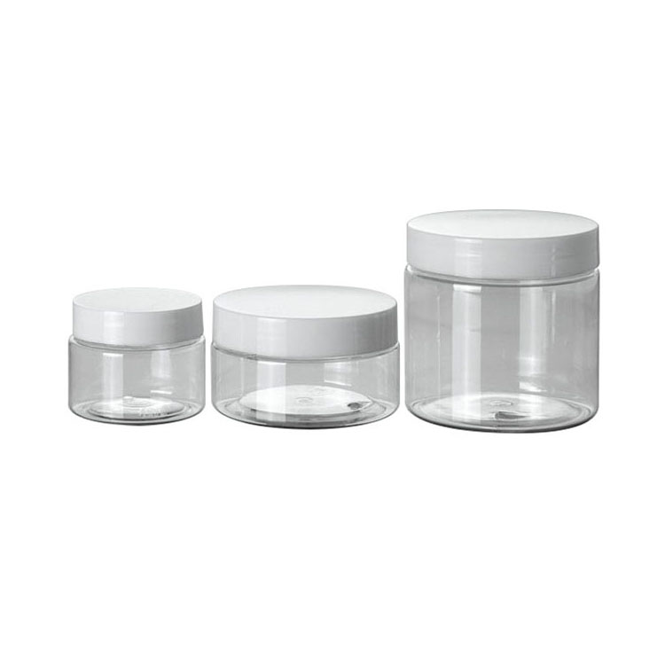 Hot sale plastic packaging clear round 30g 50g 100g 250g  clear 8oz jar with matte white lid