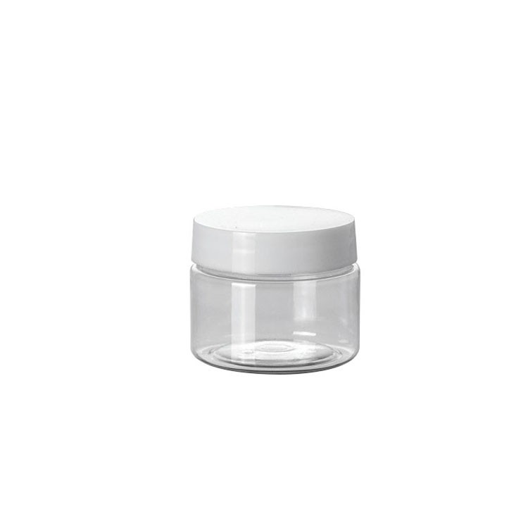 Hot sale plastic packaging clear round 30g 50g 100g 250g clear 8oz jar with matte white lid