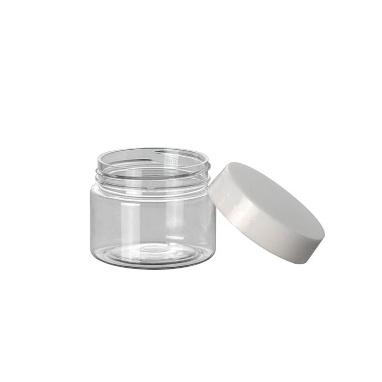 Hot sale plastic packaging clear round 30g 50g 100g 250g clear 8oz jar with matte white lid