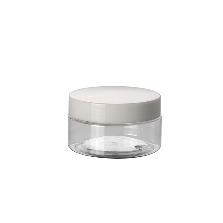 Hot sale plastic packaging clear round 30g 50g 100g 250g clear 8oz jar with matte white lid
