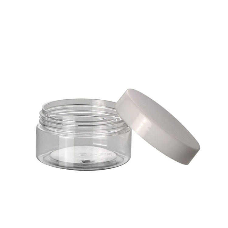 Hot sale plastic packaging clear round 30g 50g 100g 250g clear 8oz jar with matte white lid