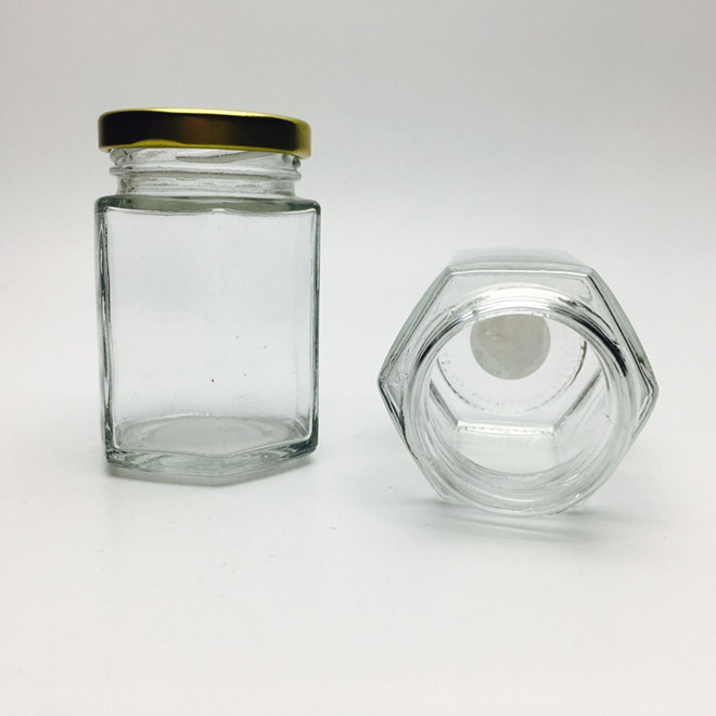 Hot sale products 120ml mini hexagonal glass jar for honey packaging