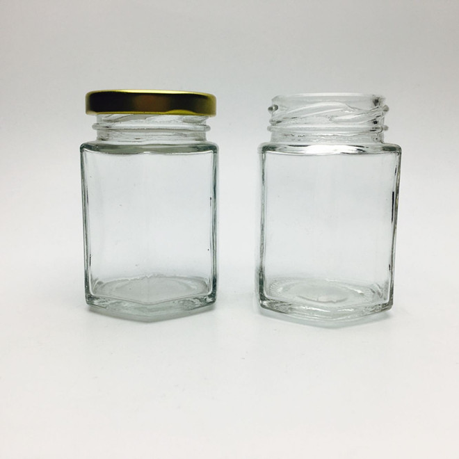 Hot sale products 120ml mini hexagonal glass jar for honey packaging