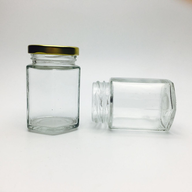 Hot sale products 120ml mini hexagonal glass jar for honey packaging
