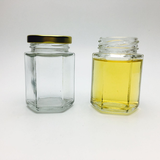 Hot sale products 120ml mini hexagonal glass jar for honey packaging