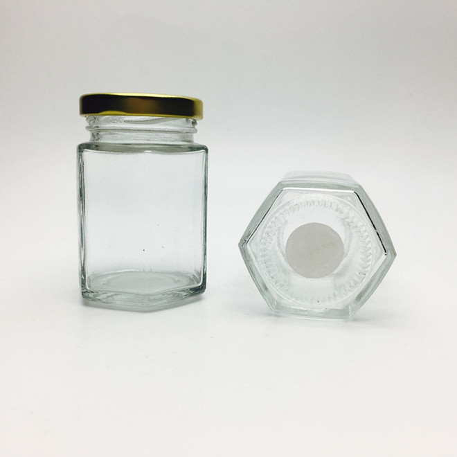 Hot sale products 120ml mini hexagonal glass jar for honey packaging
