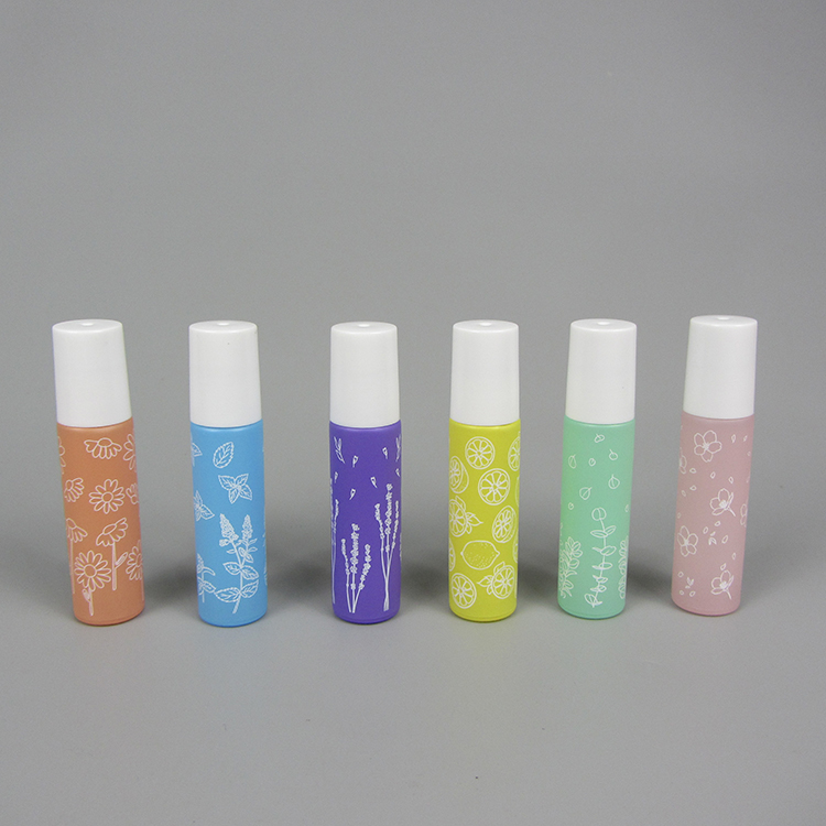 Hot sale rainbow color frosted red yellow blue green 10ml glass essential oil perfume roll on bottles