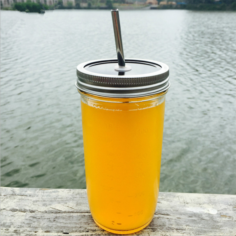 Hot sale reusable wide mouth boba tea jar 24oz 650ml bubble tea glass mason jar with metal lid and whole