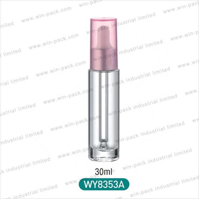 Hot sale round shape dropper bottle with flat shoulder shiny gold dropper with full transparent cover top 30ml