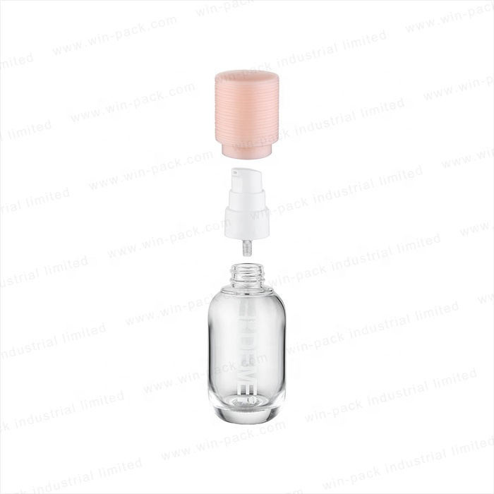 Hot sale round shape glass toner bottle and 50g jar transparent pink color glass container and glass round shape jar