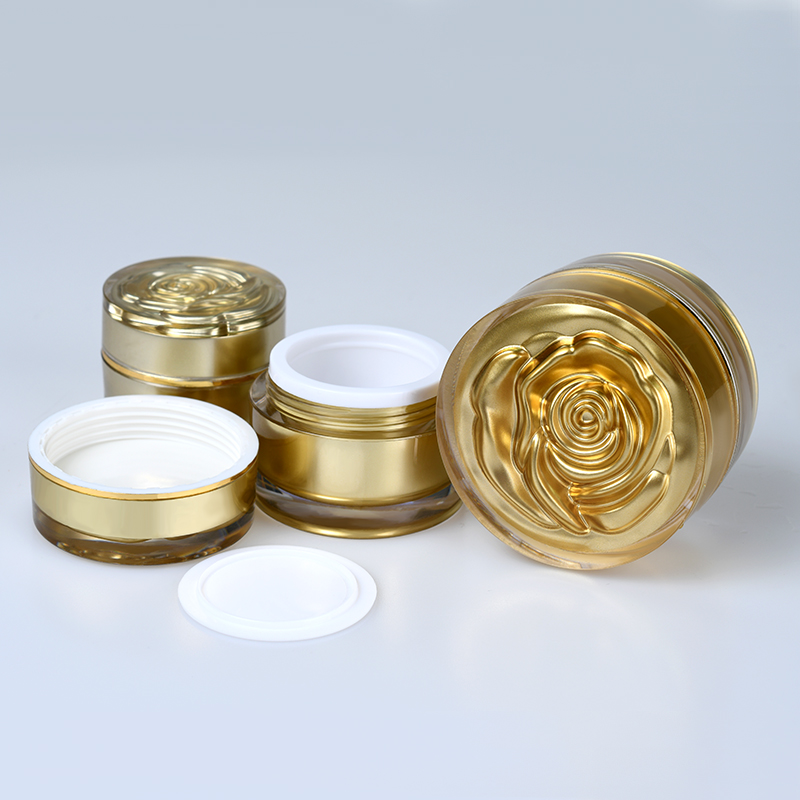 Hot sale skin care packaging white gold sliver 10ml 15ml 30ml plastic acrylic cream jar with rose lid
