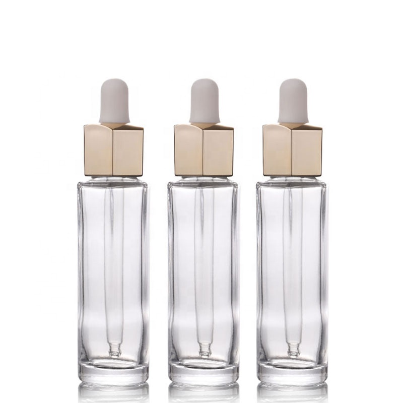 Hot sale slim long thick square transparent glass dropper bottles 30ml for use perfume or essential oil