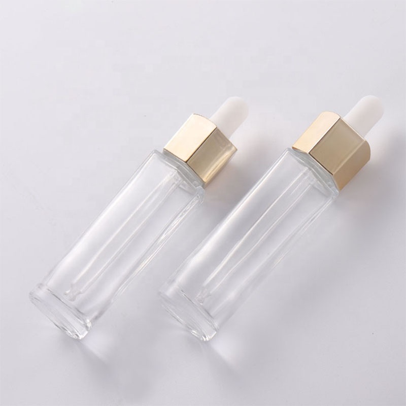 Hot sale slim long thick square transparent glass dropper bottles 30ml for use perfume or essential oil