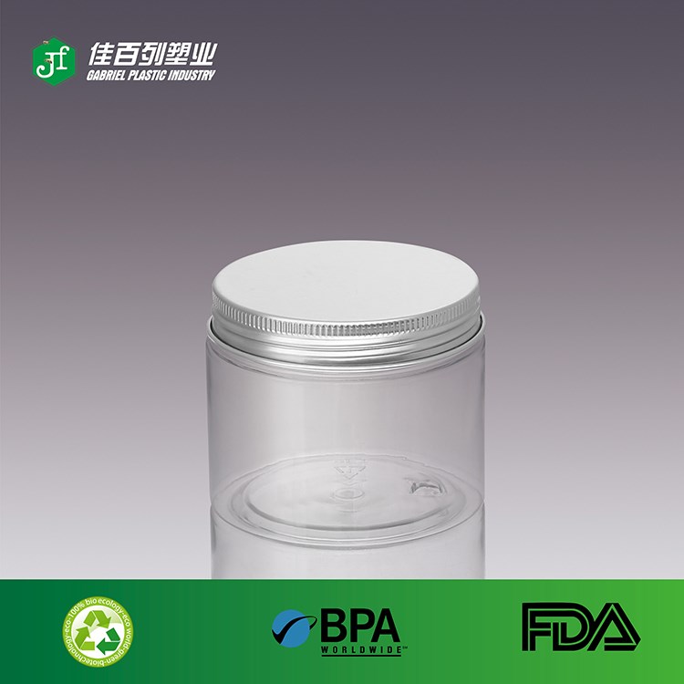 Hot sale sliver aluminium lid round clear jar food grade 100 200 300ml pet plastic food jar