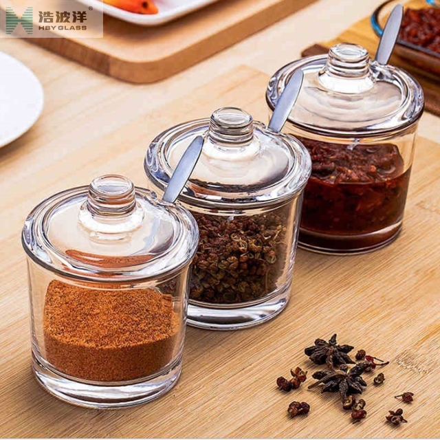 Hot sale spice salt pepper glass jar with glass lid for kitchen 180ml