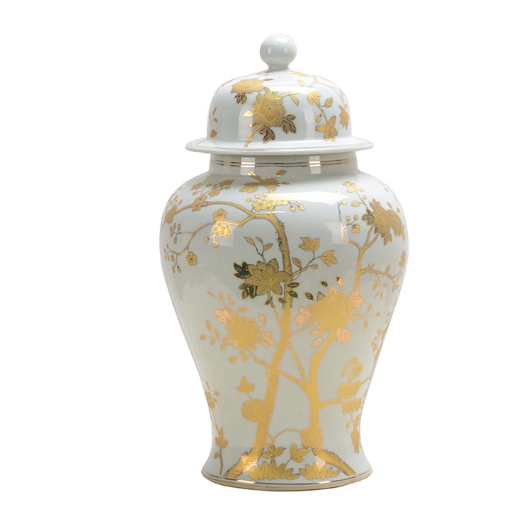 Hot sale traditional ginger jar painting ceramic gold flower pattern modern decorative Chinese ginger Jar