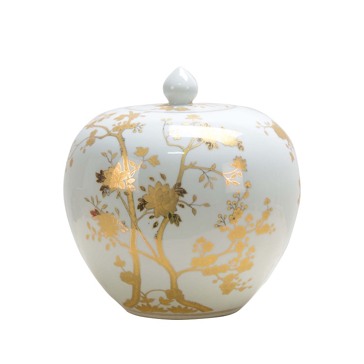 Hot sale traditional ginger jar painting ceramic gold flower pattern modern decorative Chinese ginger Jar