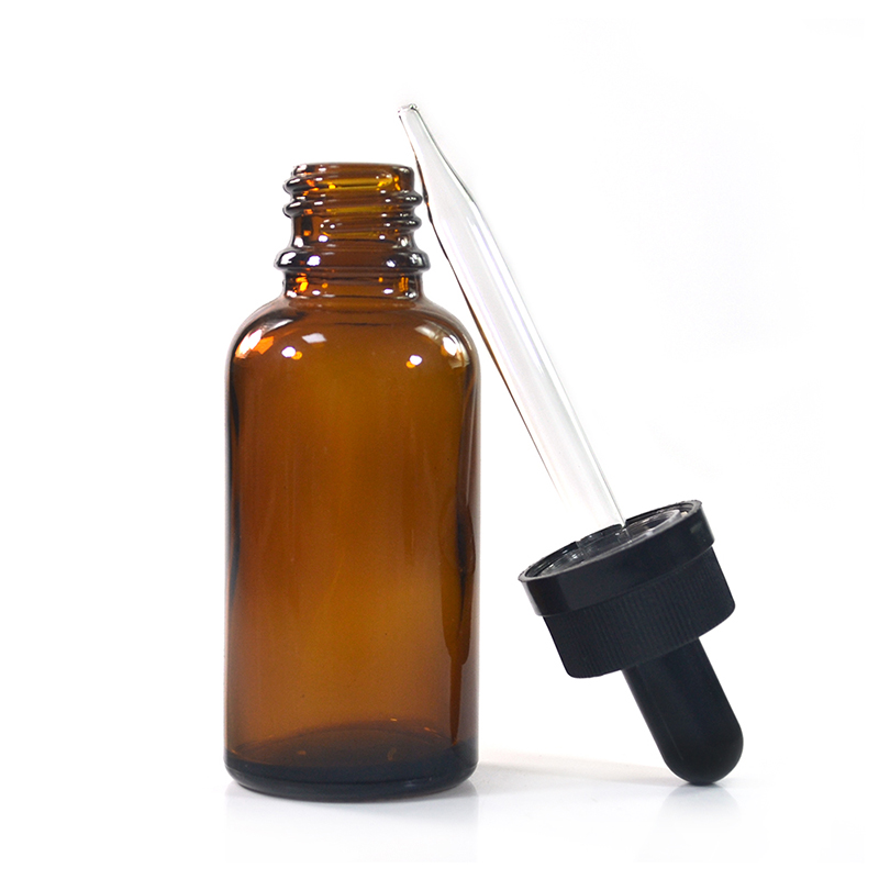 Hot sales 1oz 30ml amber glass dropper bottles for hair essential oil packaging