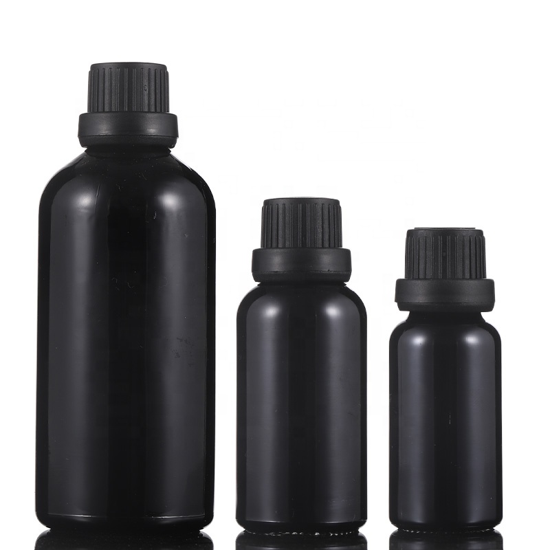 Hot sales 5ml 10ml 15ml 20ml 30ml 50ml 100ml  Black Essential oil Glass Bottles With Screw cap