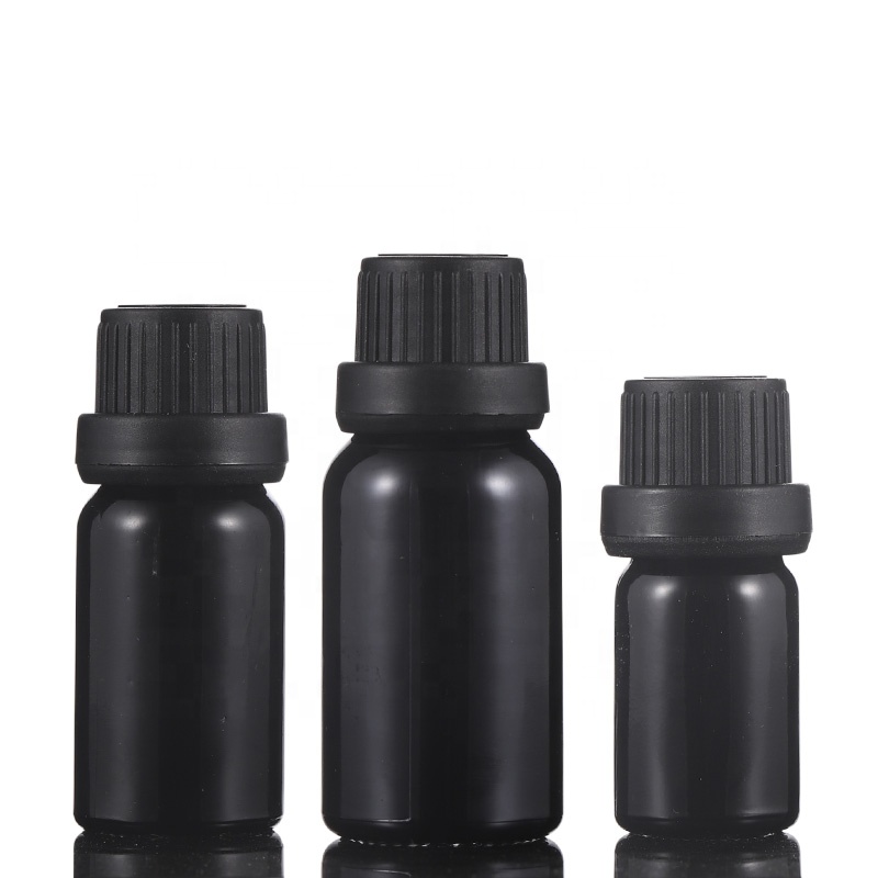 Hot sales 5ml 10ml 15ml 20ml 30ml 50ml 100ml Black Essential oil Glass Bottles With Screw cap