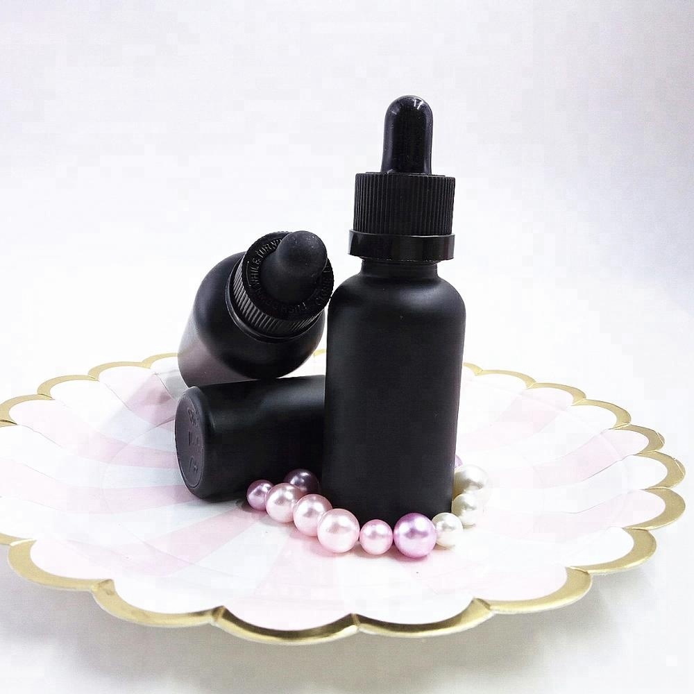 Hot sales 5ml 10ml 15ml 20ml 30ml 50ml 100ml Matte Black Frosted Beard Oil Glass Dropper Bottles With Childproof Cap