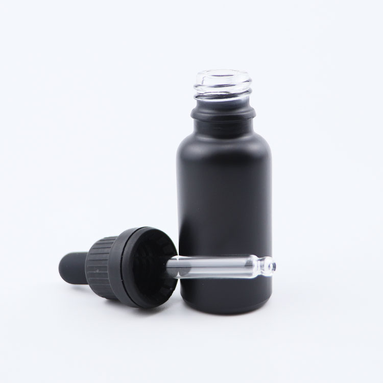 Hot sales 5ml 10ml 15ml 20ml 30ml 50ml 100ml Matte Black Frosted Beard Oil Glass Dropper bottle with black lid