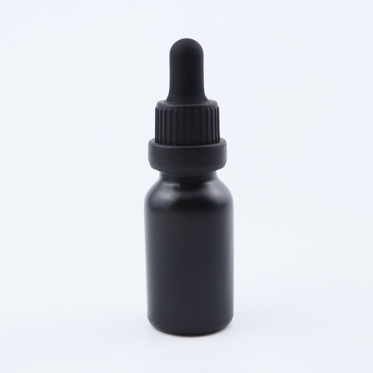 Hot sales 5ml 10ml 15ml 20ml 30ml 50ml 100ml Matte Black Frosted Beard Oil Glass Dropper bottle with black lid