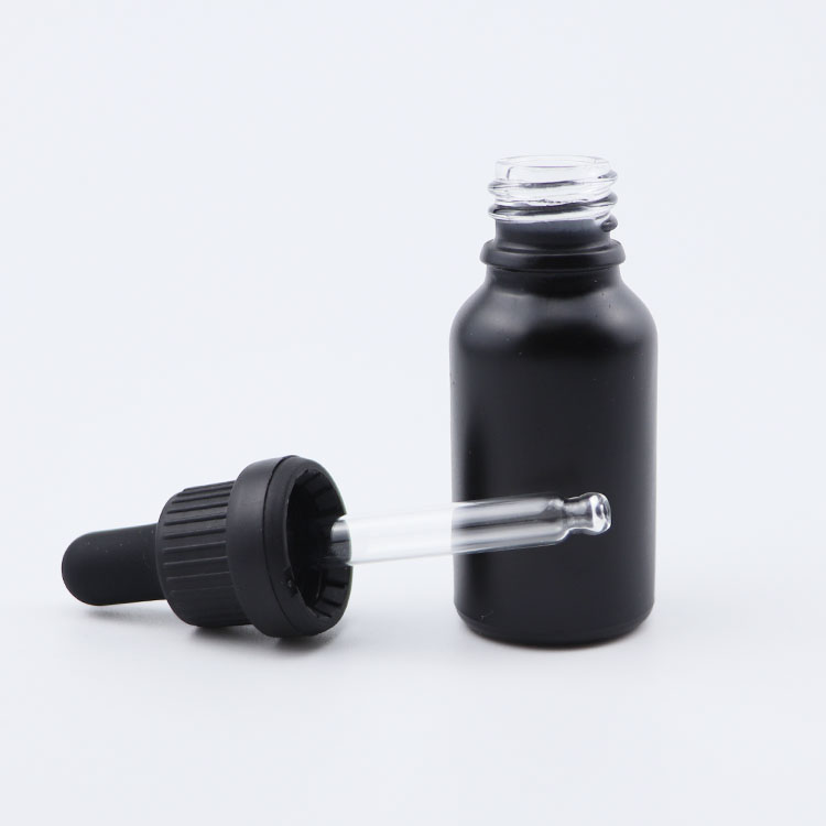 Hot sales 5ml 10ml 15ml 20ml 30ml 50ml 100ml Matte Black Frosted Beard Oil Glass Dropper bottle with black lid