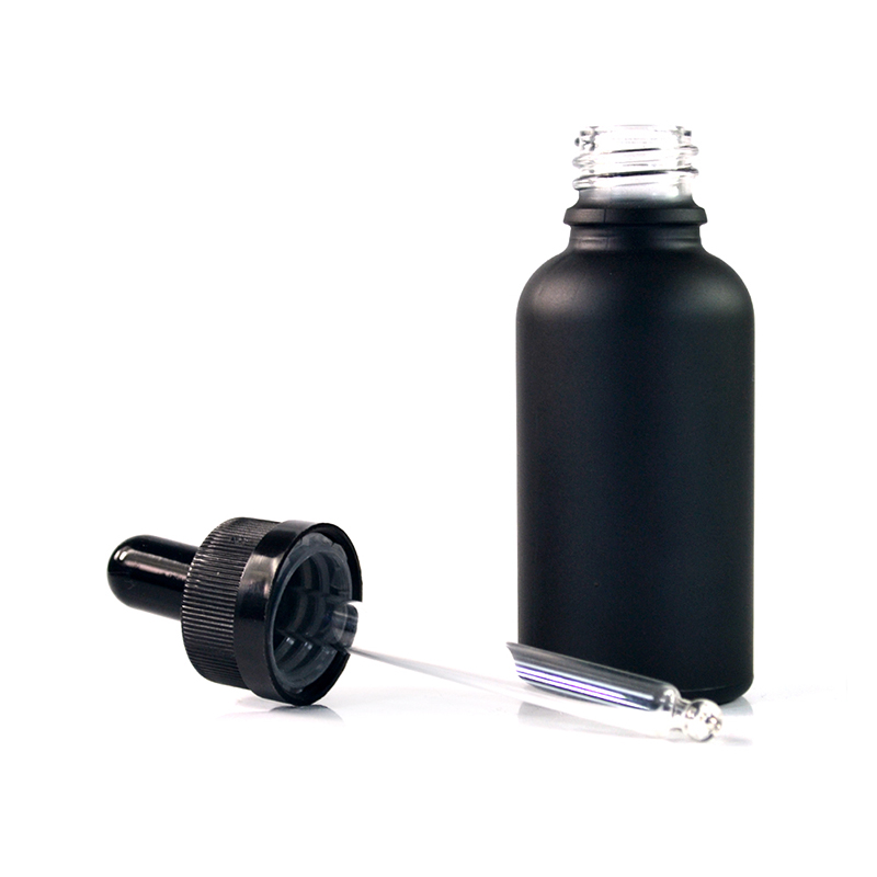 Hot sales 5ml 10ml 15ml 20ml 30ml 50ml 100ml Matte Black Frosted Essential oil Glass Dropper Bottles With Childproof Cap