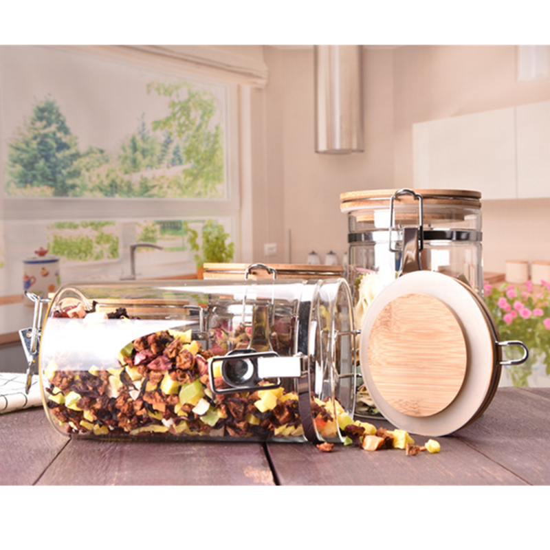 Hot sales big size borosilicate glass storage jar with wooden lid