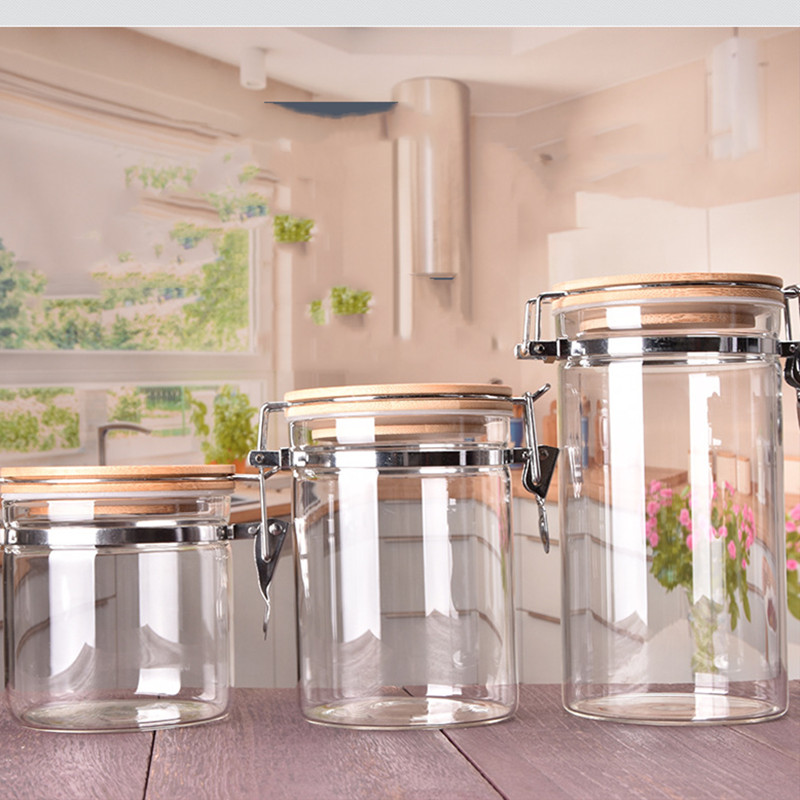 Hot sales big size borosilicate glass storage jar with wooden lid