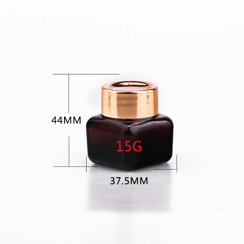 Hot sales cosmetic bottles mini square clear or brown glass cream jars lotion box with gold lids