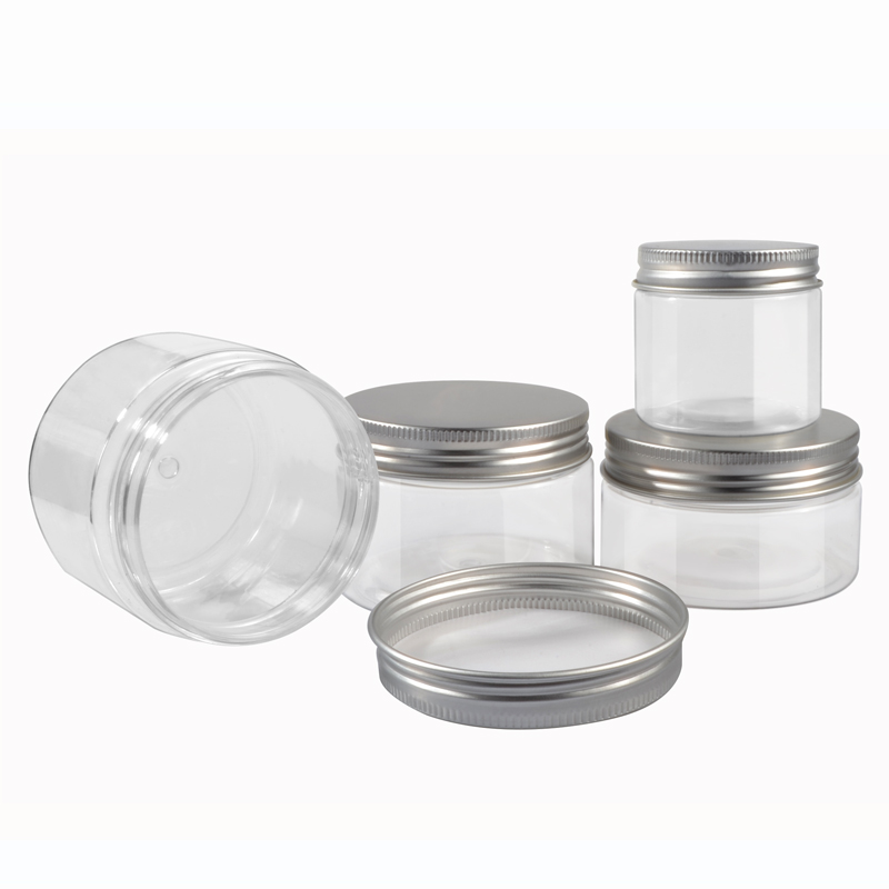 Hot sales cosmetic container 30g 40g 50g 60g 80g 100g 120g 150g 200g 250g 500g clear PET plastic jar with aluminum lid