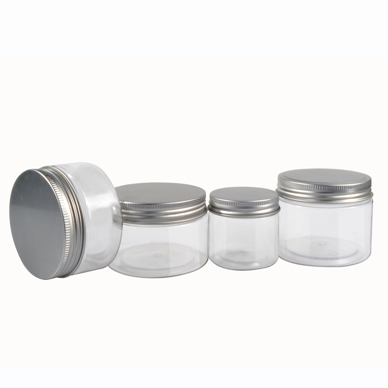 Hot sales cosmetic container 30g 40g 50g 60g 80g 100g 120g 150g 200g 250g 500g clear PET plastic jar with aluminum lid