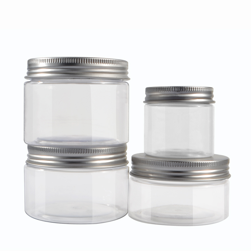 Hot sales cosmetic container 30g 40g 50g 60g 80g 100g 120g 150g 200g 250g 500g clear PET plastic jar with aluminum lid
