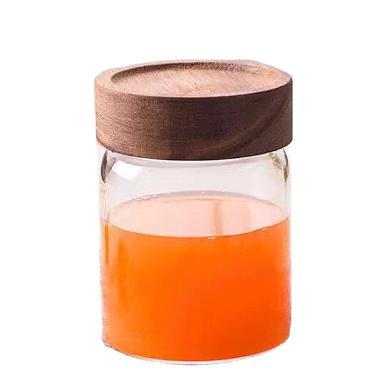 Hot sales cylinder borosilicate glass storage jar with acacia lid