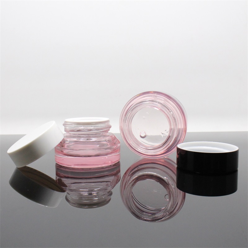 Hot sales empty 15g 30g 50g pink color inclined shoulder face cream container jar for sale envase cosmetico vidrio