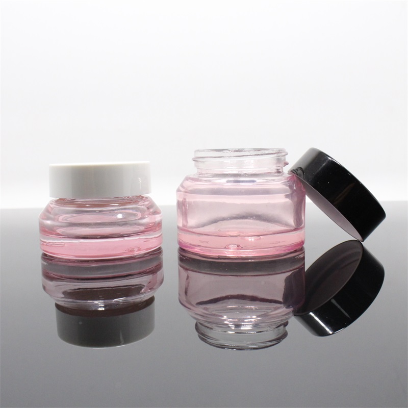 Hot sales empty 15g 30g 50g pink color inclined shoulder face cream container jar for sale envase cosmetico vidrio