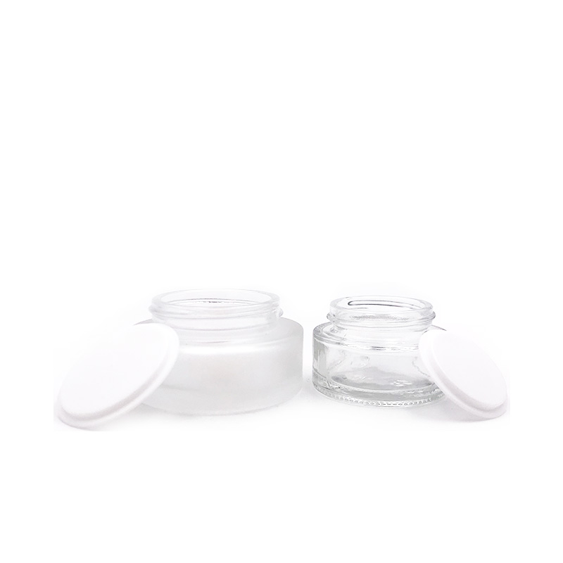 Hot sales frosted empty glass cosmetic jar with wooden/bamboo lid for packaging