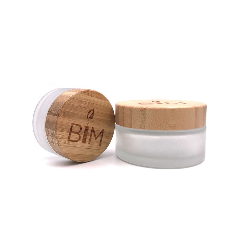 Hot sales new natural 5ml 15ml 20ml 30ml 50ml 100ml glass frosted cosmetic cream jar with bamboo lid