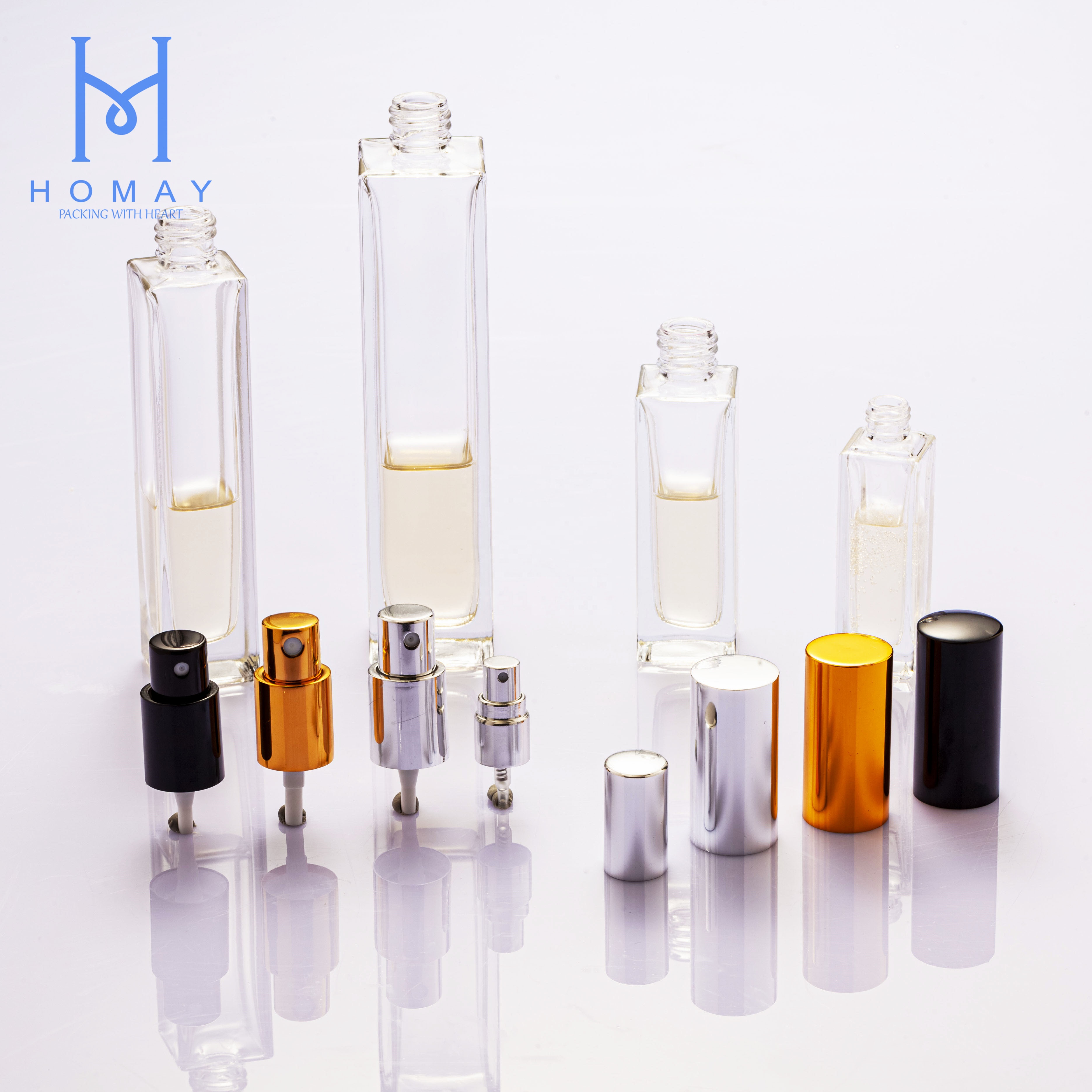 Hot sales square flat round shape cosmetic glass spray perfume bottle