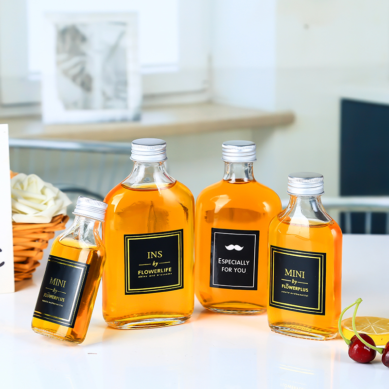 Hot sell 100ml 200ml 250ml 350ml juice beverage coffee fruit milk tea empty wine glass bottle with aluminum cap