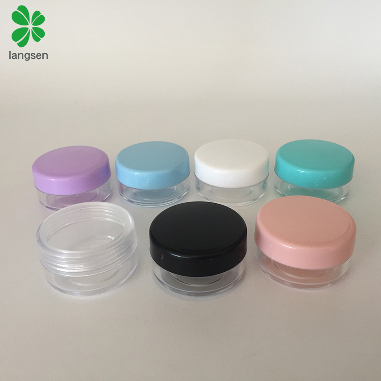 Hot sell 10g 10ml plastic clear pot jar container with black white clear pink purple green blue screw cap lid for cosmetics