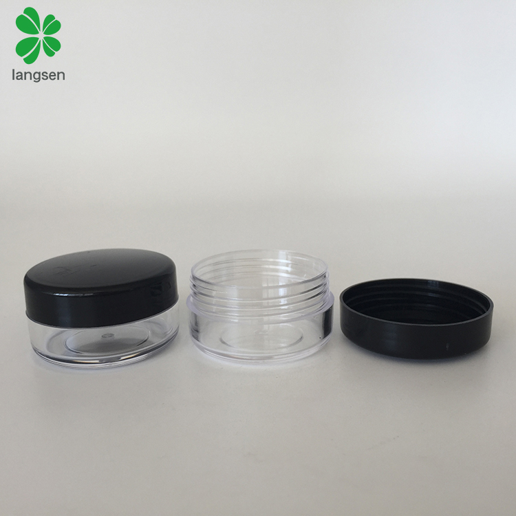 Hot sell 10g 10ml plastic clear pot jar container with black white clear pink purple green blue screw cap lid for cosmetics