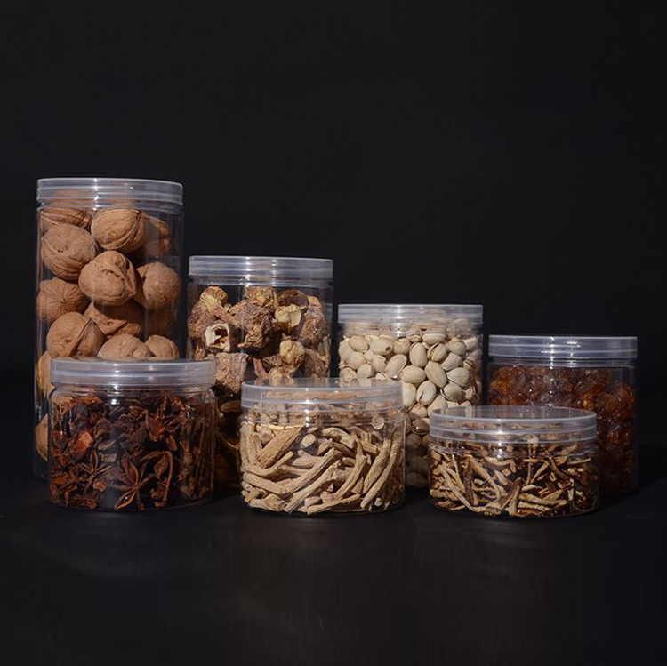 Hot sell 500ml 600ml 700ml 800ml 1000ml clear PET food grade cookie plastic jars with lids