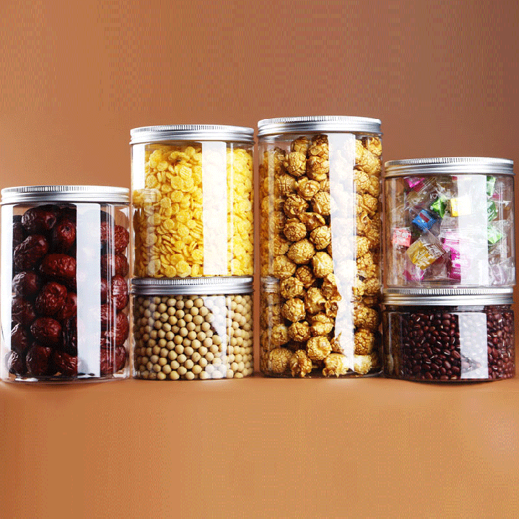 Hot sell 500ml 600ml 700ml 800ml 1000ml clear PET food grade cookie plastic jars with lids