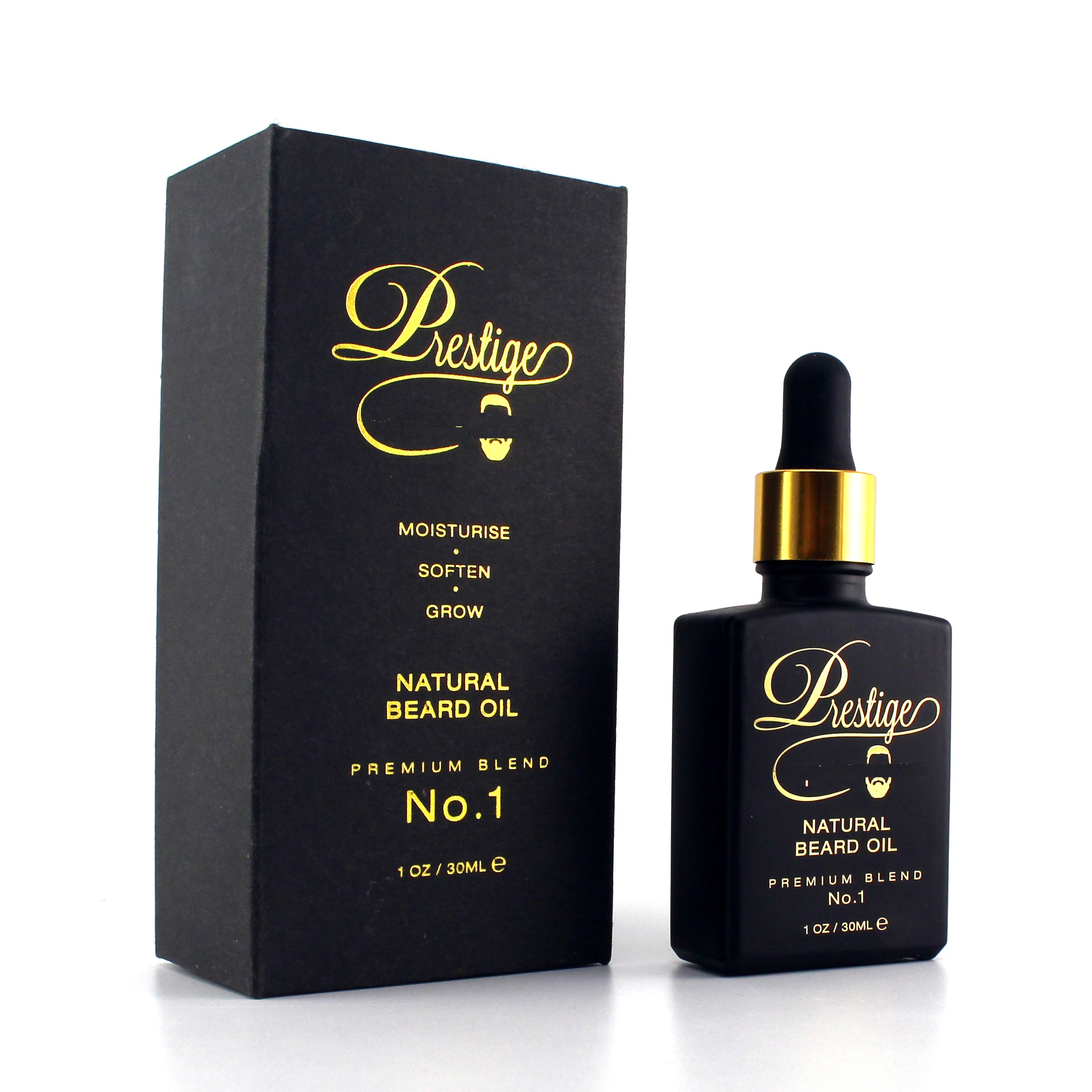 Hot sell CBD oil beard oil packing 30ml frosted black rectangle glass dropper bottle with gold logo printing and square gift box